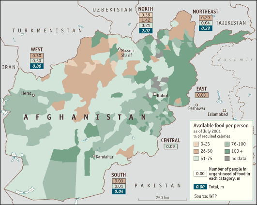 Available food per person, Afghanistan, July 2001