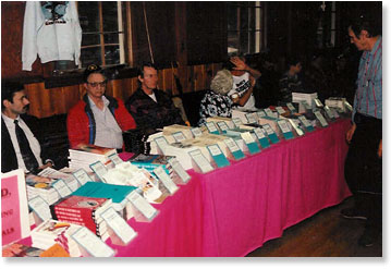 Book-selling tables at a militia meeting in Maltby, Washington in 1995. At far right (appropriately enough) is David Trochmann, co-founder of Militia of Montana, and a central figure in the Ruby Ridge fiasco