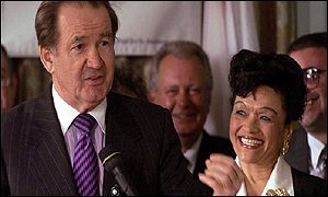 Pat Buchanan and Ezoloa Foster in San Francisco in March, 2000.